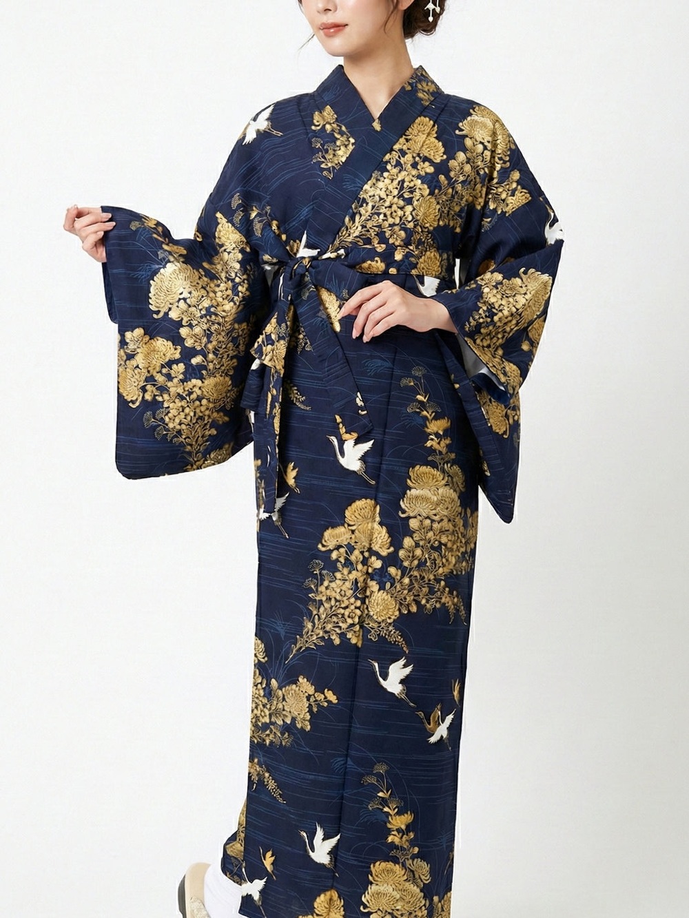 Classic Navy & Gold Floral Kimono Jacket